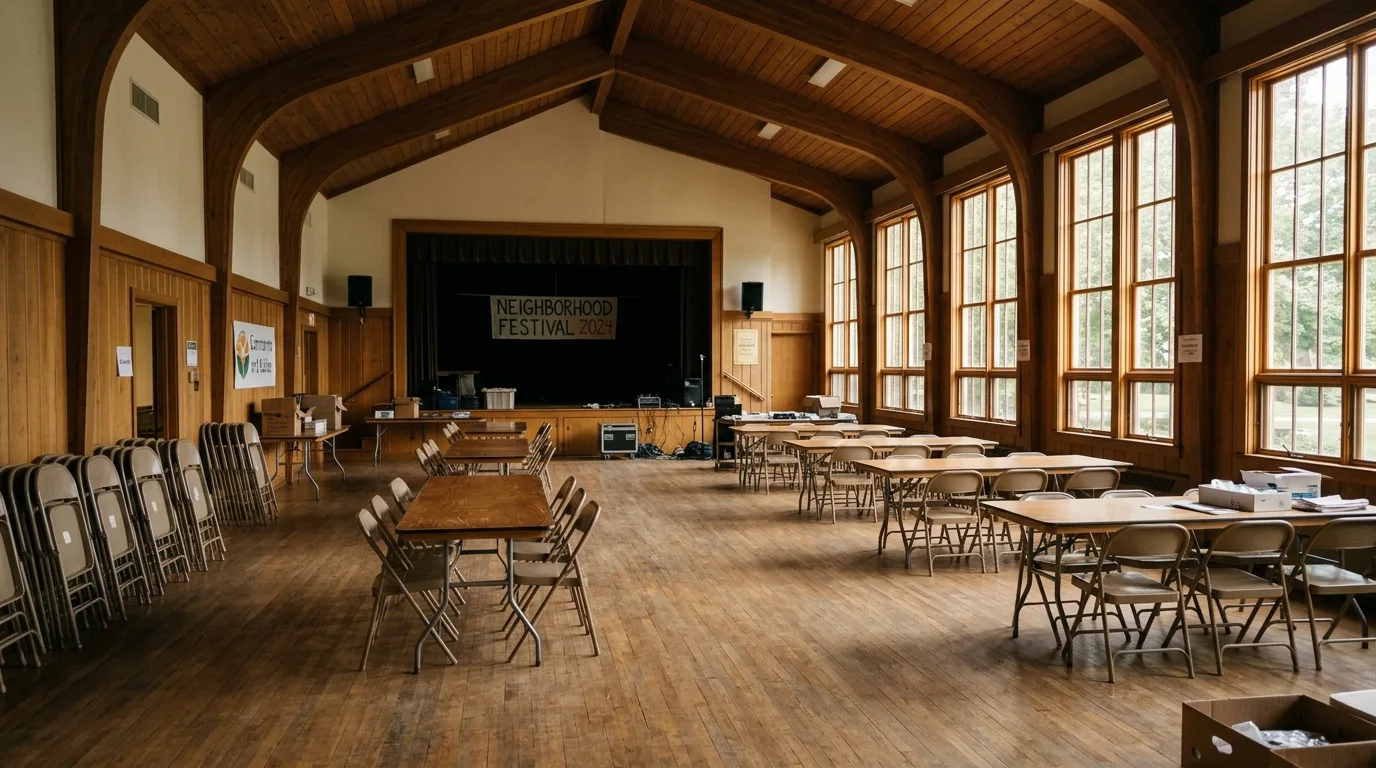 Community hall set up for a neighborhood festival