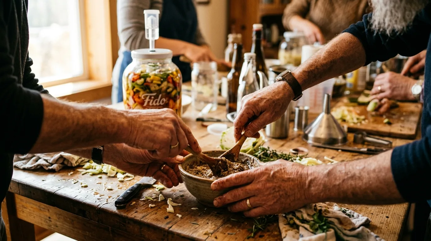 Hands working at a community craft workshop